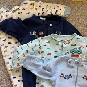 0-3 month pajamas. Trains.